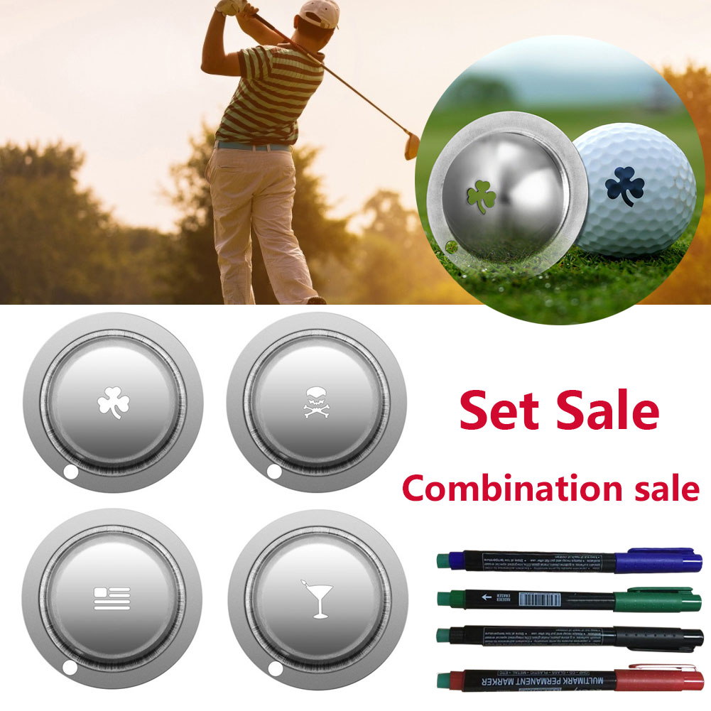 Ball Marker Set - ステンレス鋼のゴルフボールラインマーカー、かわいいパターン、アルファベットのマーカーペン、配置補助具、屋外スポーツツール