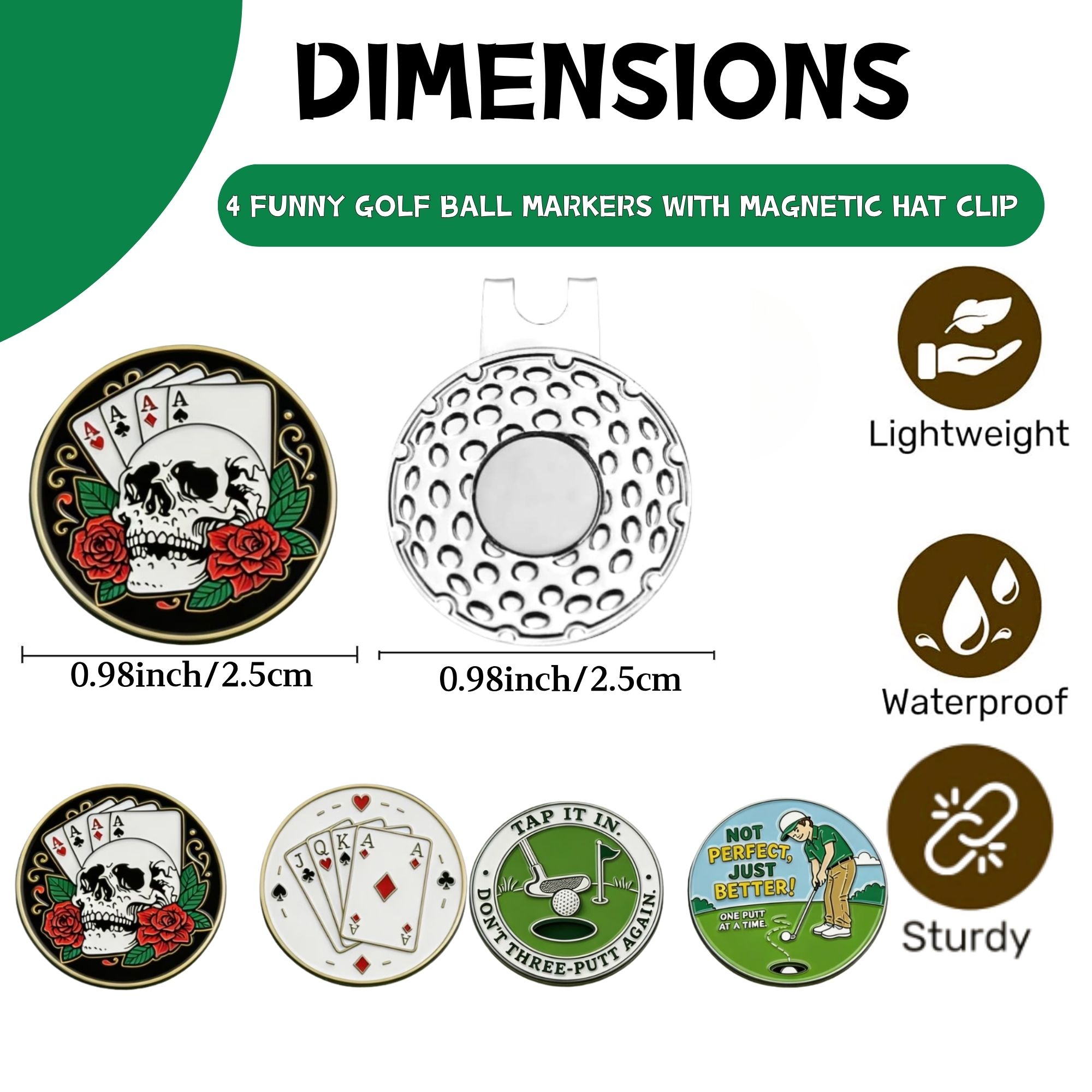 4個入りゴルフボールマーカーセット、マグネット式ハットクリッ - Ball Marker Set のレビューと価格